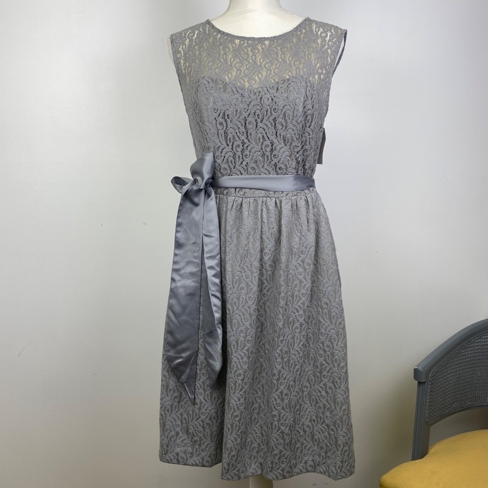 Tevolio Gray Corset Lace Overlay Dress